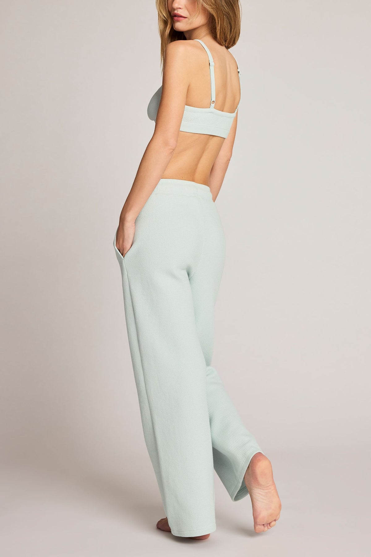 Waffle Knit Cropped Track Pant in Mist