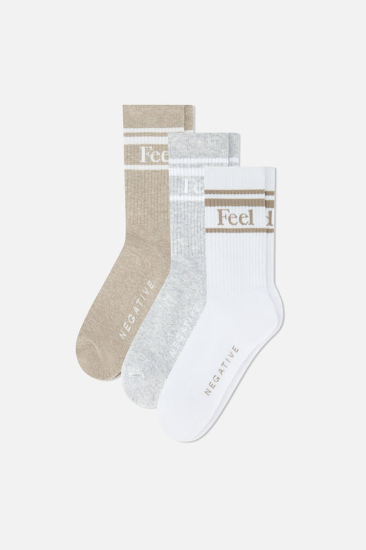 Feel Good Varsity Sock Trio in Toast (Pack)