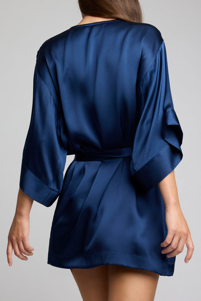 Eclipse Washable Silk Mini Robe in Navy