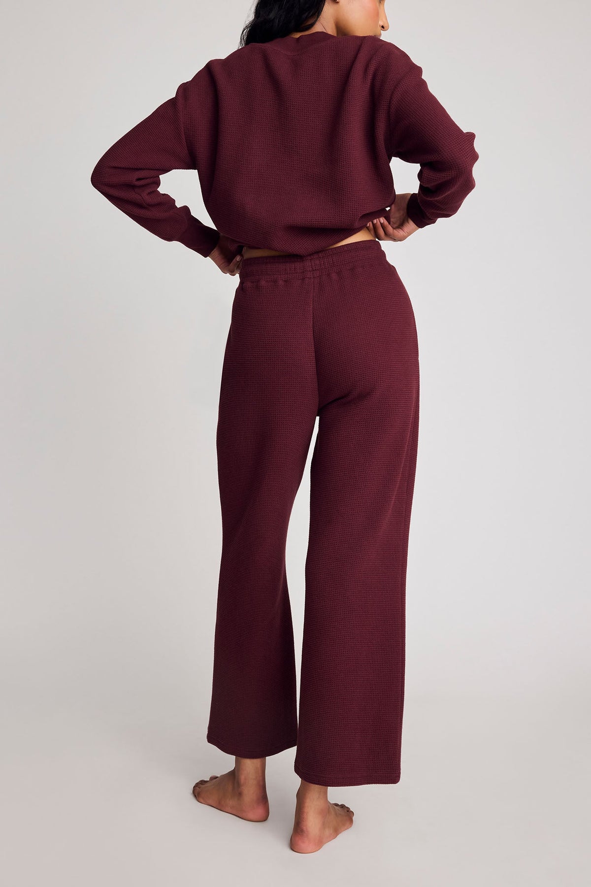 Waffle Knit Cropped Track Pant in Garnet