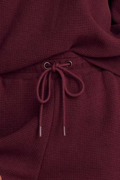 Waffle Knit Cropped Track Pant in Garnet