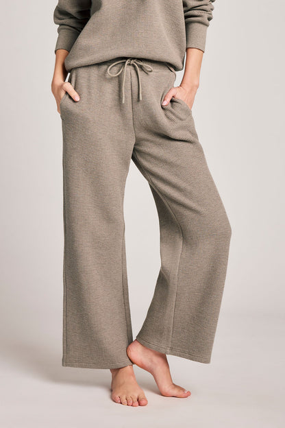 Waffle Knit Cropped Track Pant in Mink