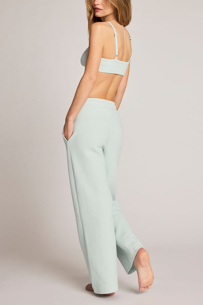 Waffle Knit Cropped Track Pant in Mist