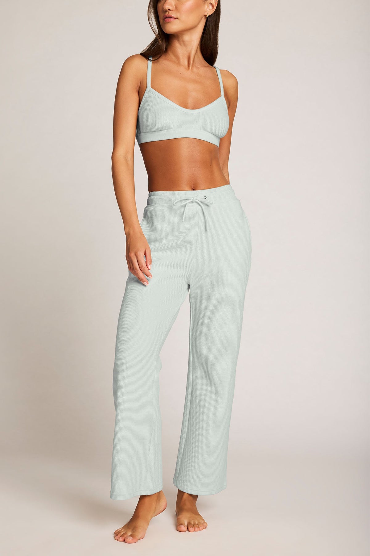 Waffle Knit Cropped Track Pant in Mist