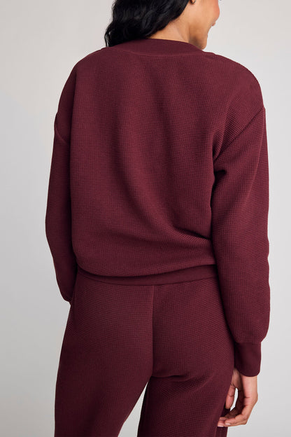 Waffle Knit Deep V in Garnet