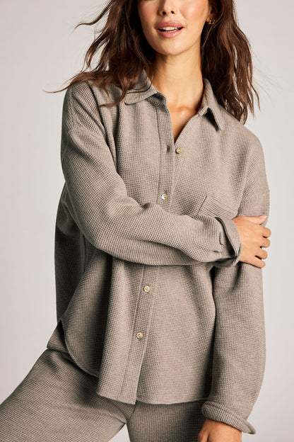 Waffle Knit Shirt Jacket in Mink