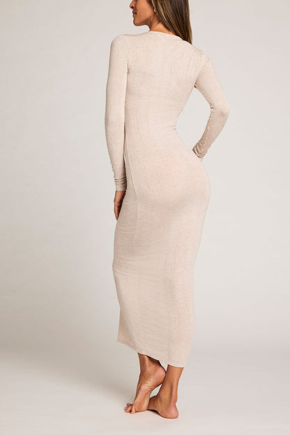 Whipped Henley Dress in Sand
