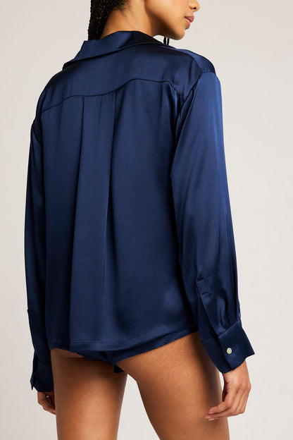 Eclipse Washable Silk Shirt in Navy