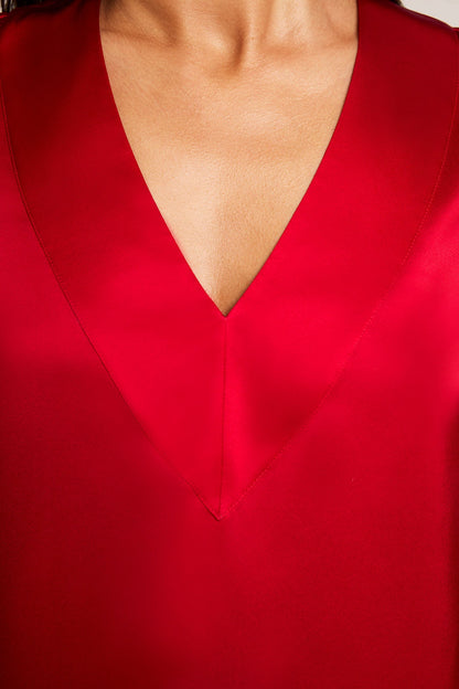Eclipse Washable Silk V-Top in Cerise