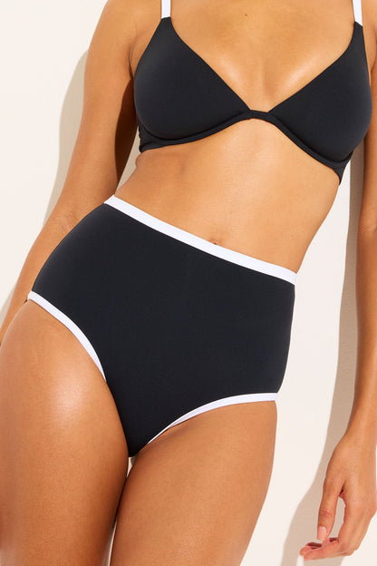 Swim High Waist Bottom in Black + White